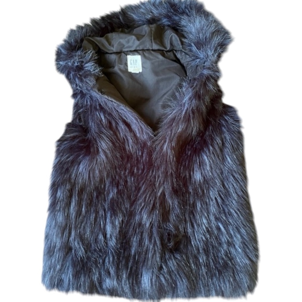 Gap Blue Faux Fur kids Vest w/hood fully lined w/pockets Size Medium - Picture 1 of 10